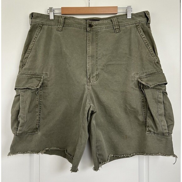 Vtg Abercrombie Fitch Cargo Shorts Mens Size 38 Green Thrashed Y2K Distressed - Picture 1 of 14